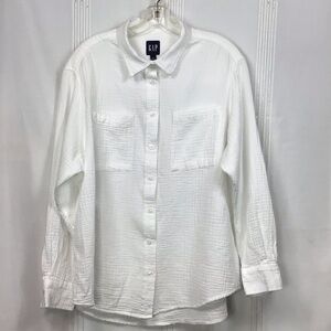 GAP White Cotton Gauze Button Down Long Sleeve Shirt